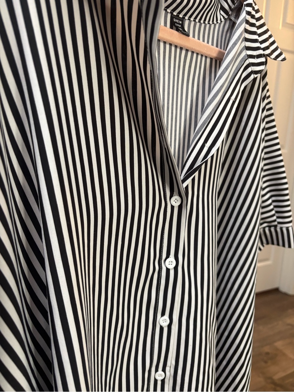 SHEIN Black & White Striped Button-Down Shirt